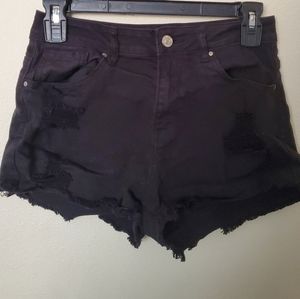 Black distressed high rise jean shorts